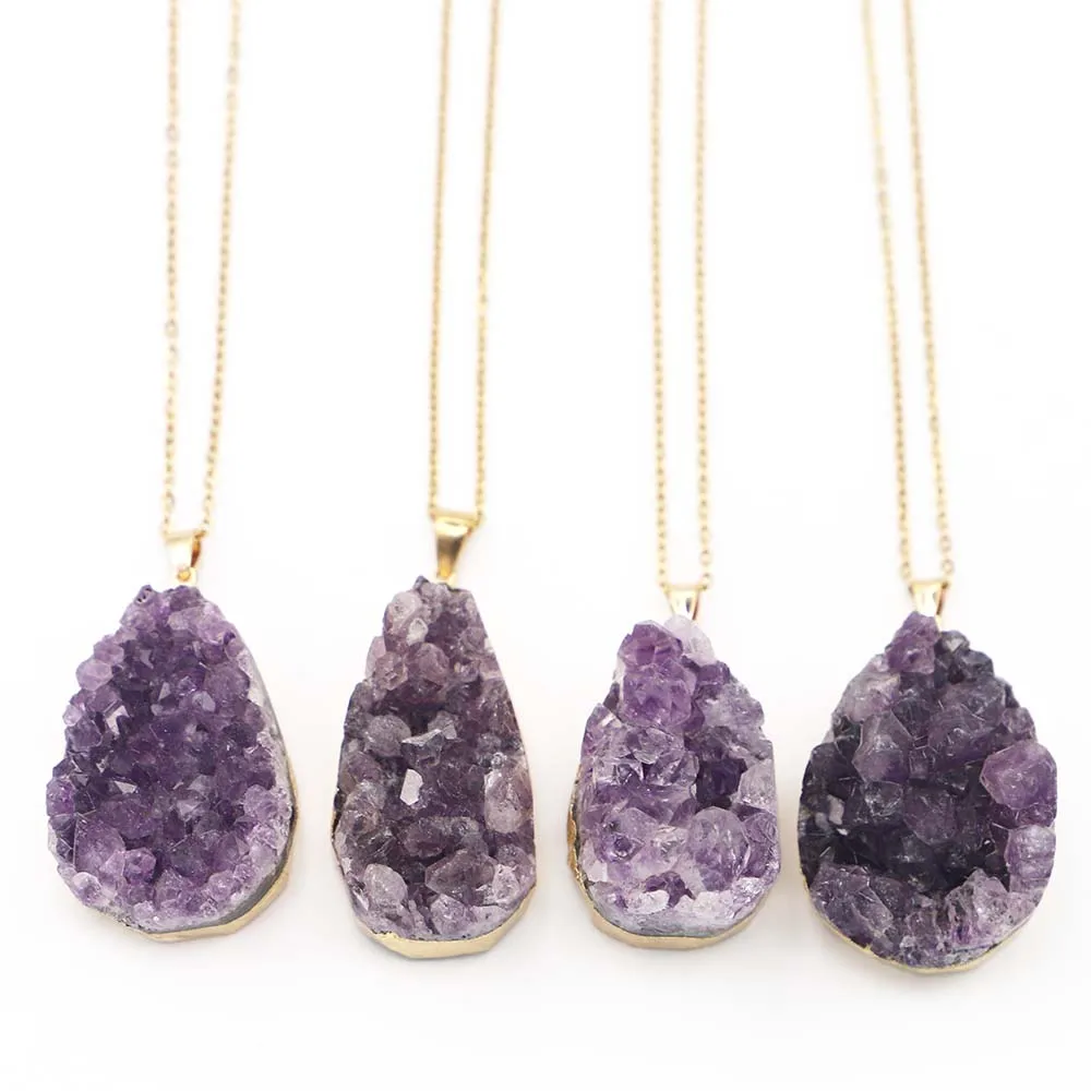 

Beautiful Natural High Quality Amethyst Necklace Pendant Original Shiyuan Mine Water Drop Crystal Jewelry Ornaments 4Pcs/Lot