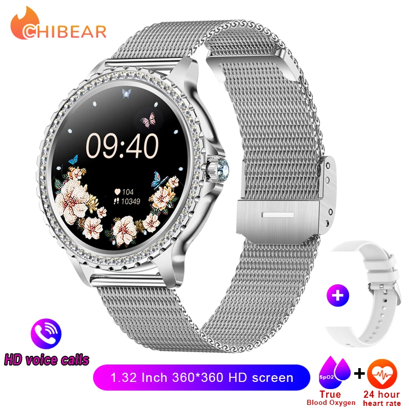 AMOLED-Bildschirm-Smartwatch, Herzfrequenz, Blutsauerstoff, modisches Damenarmband, 2023, Bluetooth-Anruf, Smartwatch für Damen, für Android IOS