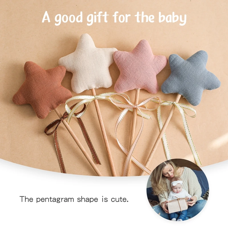 Baby Wooden Star Music Rattle Party Decor Baby Birthday Photography Accessories Cotton Rattle Gift Toys for Babies Music Gym