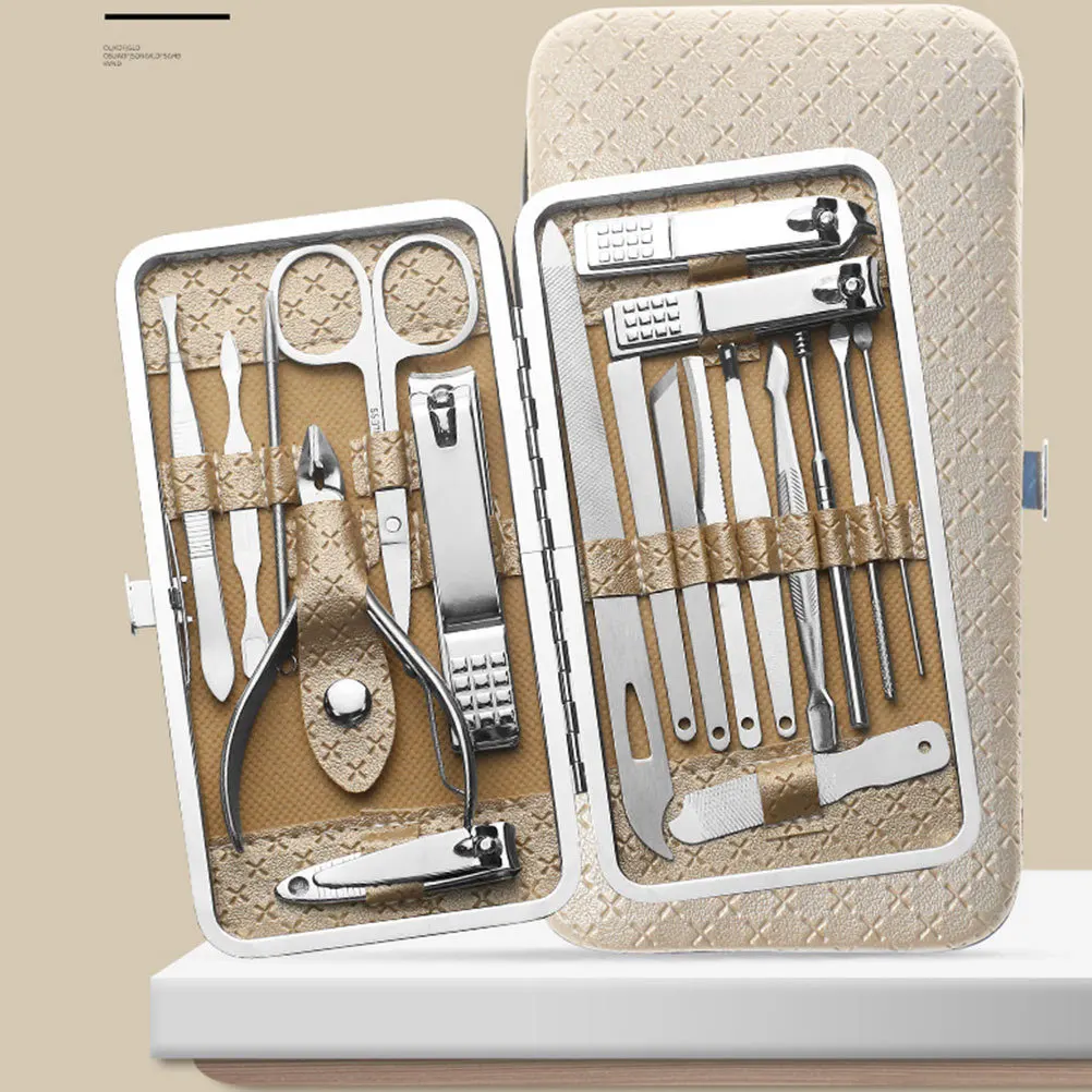 

1Set Manicure Tools Kit Professional Cuticle Nippers Clippers Dead Skin Remover Khaki for Home Travel Beauty Care