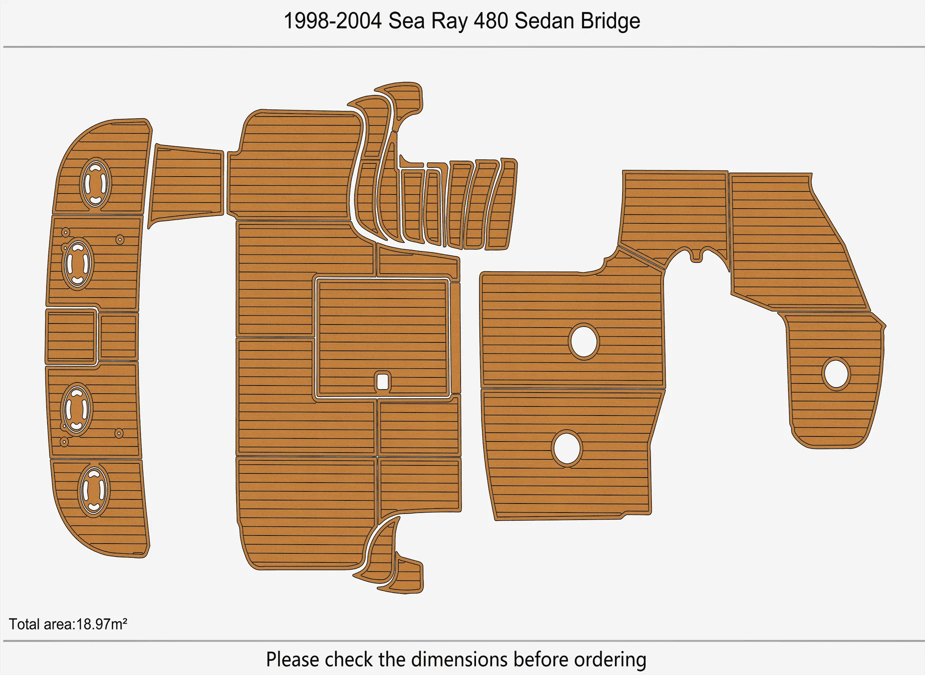 Anti-Skid EVA Faux Teak Self-Adhesive Boat Decking Pad for 1998-2004 Sea Ray 480 Sedan Bridge Yacht Cockpit Durable Marine Floor