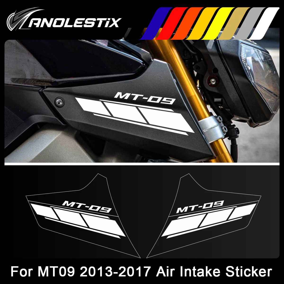 

AnoleStix Reflective Motorcycle Logo Set Air Inlet Emblem Decals For YAMAHA MT09 MT-09 2013 2014 2015 2016 2017