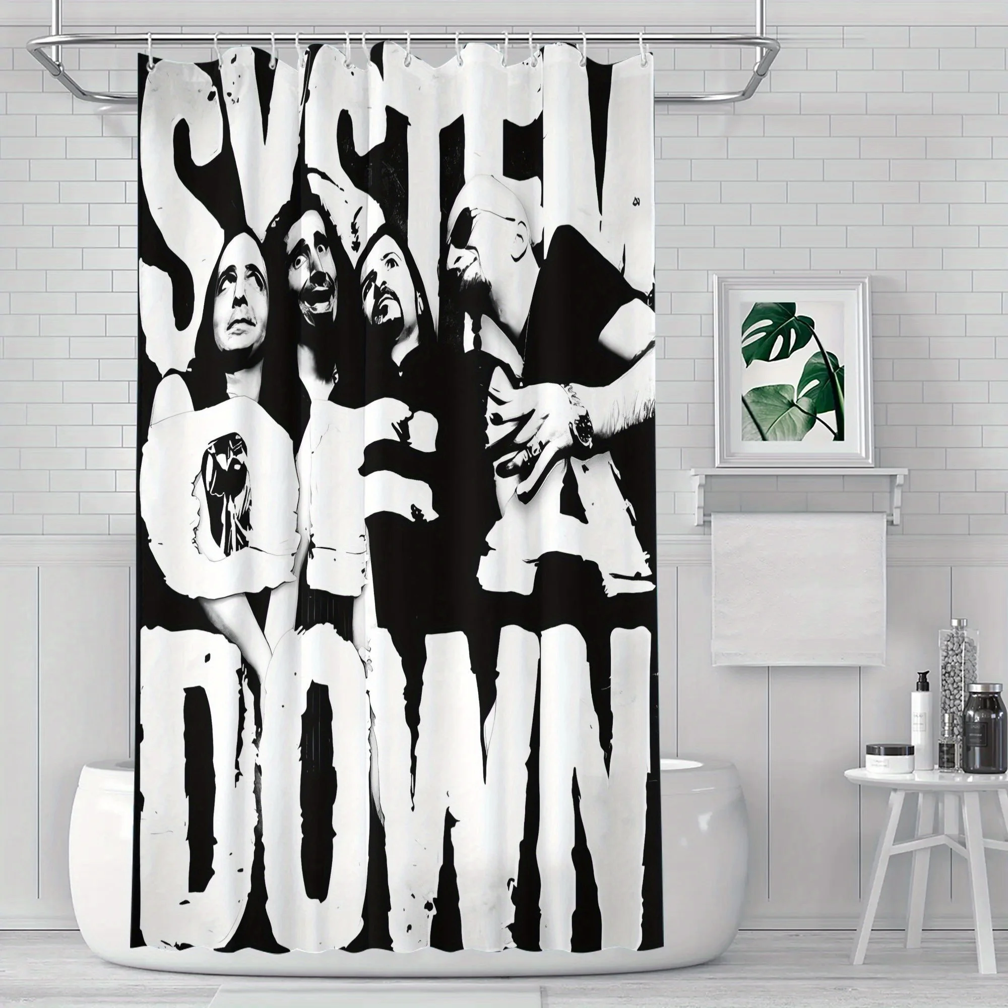 System of a Down Band Logo Shower Curtain Black & White High-Contrast Graphic Polyester Rock Music Decor