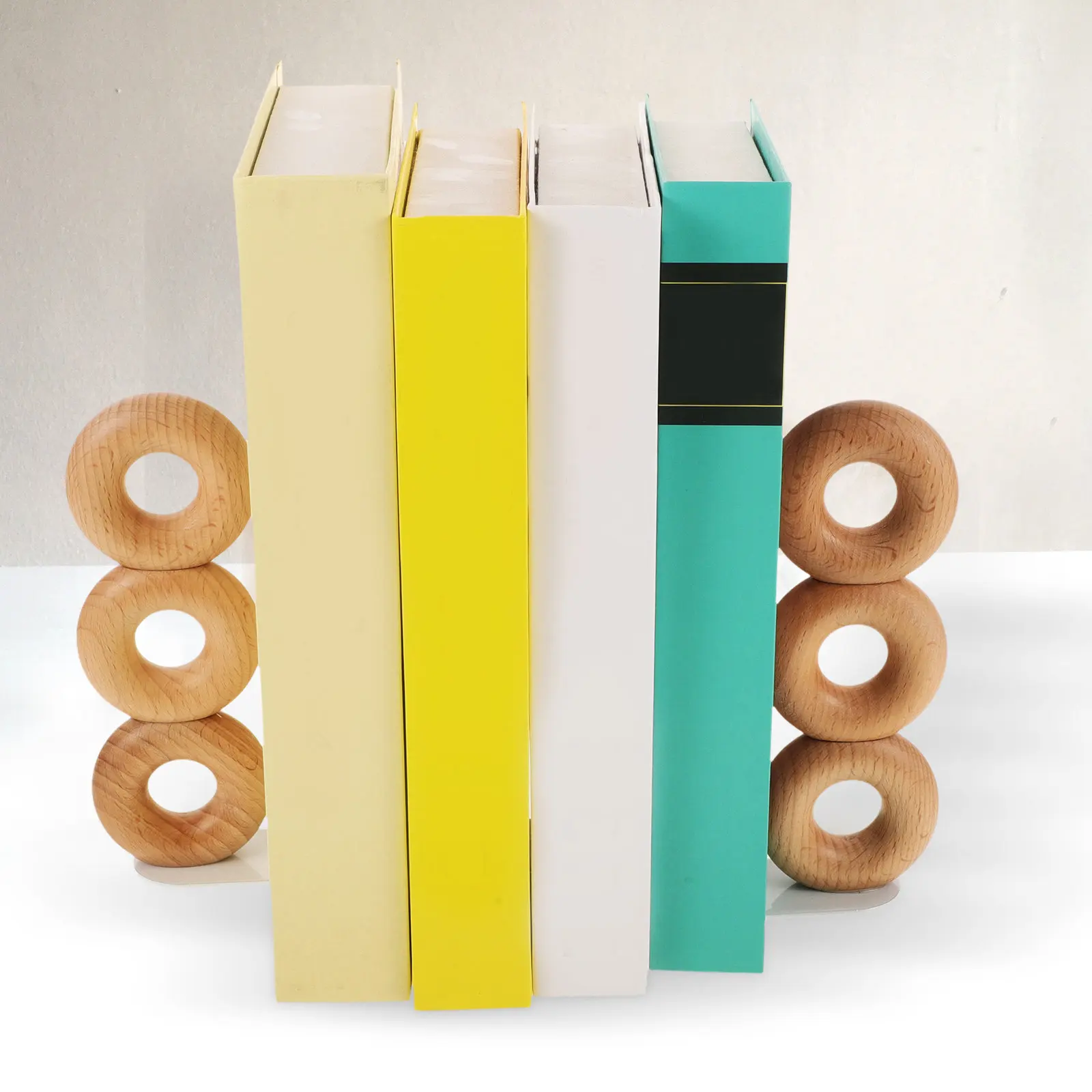 

2Pcs Wood Bookends Doughnut Design Sturdy Book Stopper for Home Office Desk Shelf Book Holders Wooden Bookends
