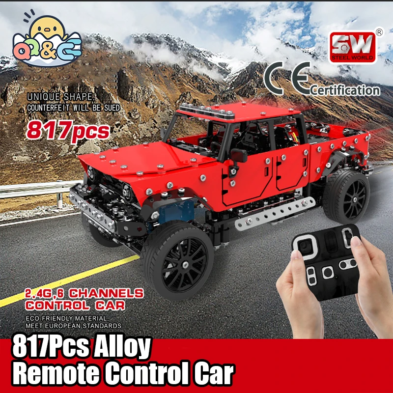 1/16 SW (RC) 005 Alloy Assembled Remote Control Car Stainless Steel 4 Channel RC pickup Truck 817pcs Toys for Children Kid Gift