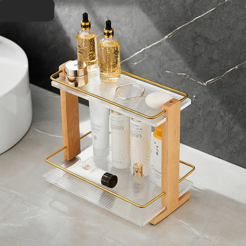 Cosmetics acrylic rack bathroom dressing table washstand double skin care products storage solid wood