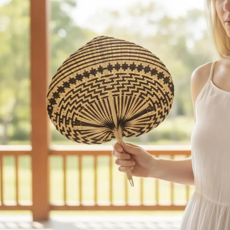 Traditional Handcrafted Cattail Leaf Fan Summer Cooling Lightweight Fan Wall Hanging Decor for Home Office Travel Use