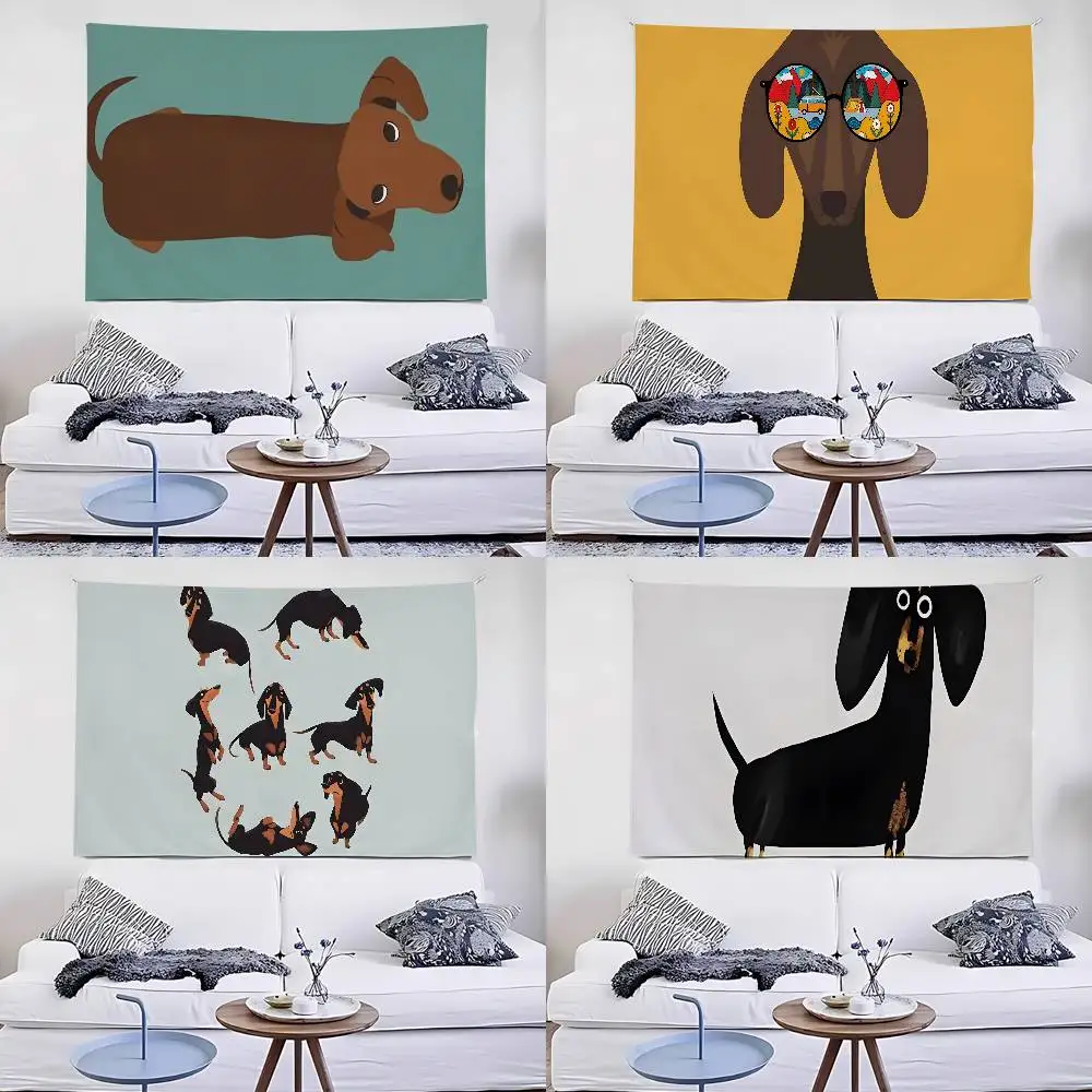 Dachshund Silhouette Dog Tapestry Wall Hanging Tapestry Art Deco Blanket Curtain Hanging At Home Bedroom Living Room Decor