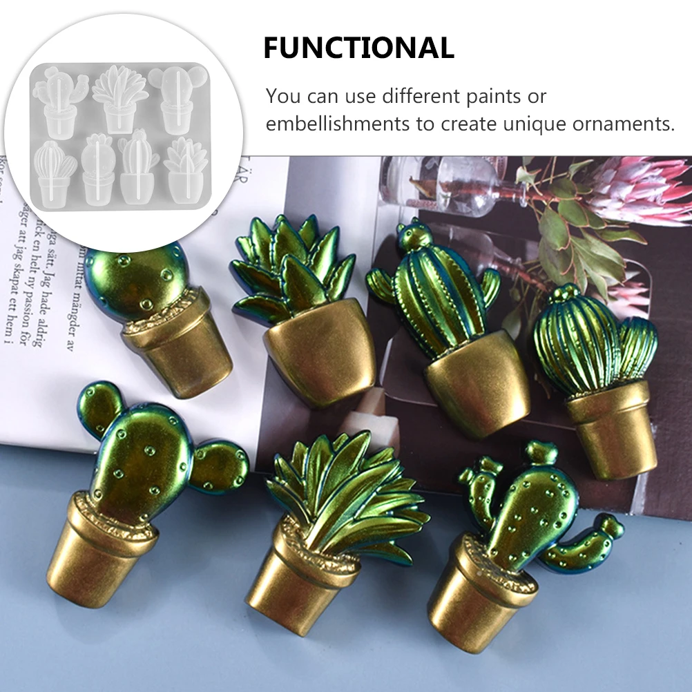 

1pc Silicone Cactus Mold Epoxy Resin Craft Mould Desktop Ornament Diy Cacti Making Tray Non-Stick Easy Clean Garden Decoration