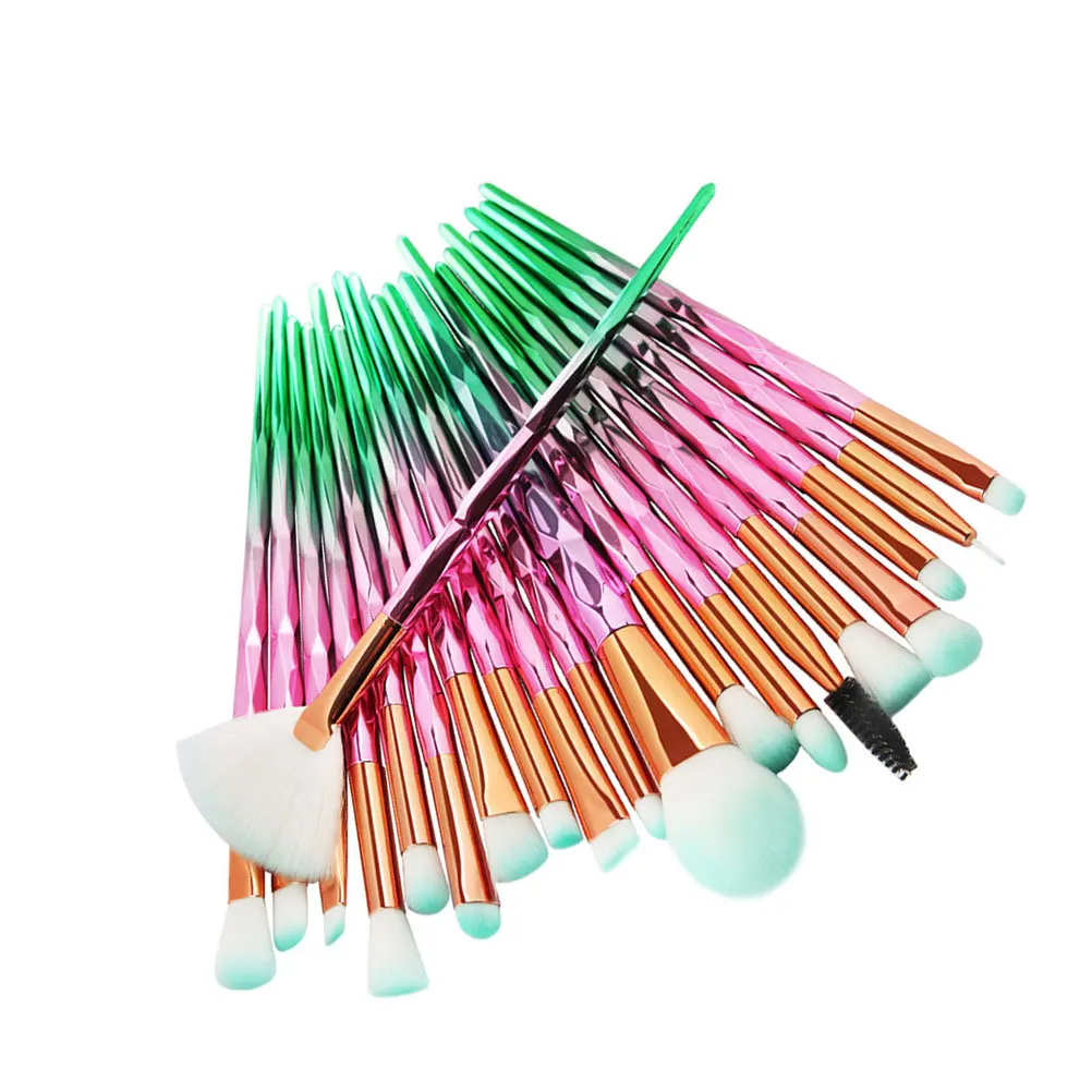 

20pcs Makeup Brush Set Transparent Handle Soft Smooth Gradient Pink Green For Foundation Eyeliner Lip Brow Concealer Daily Use
