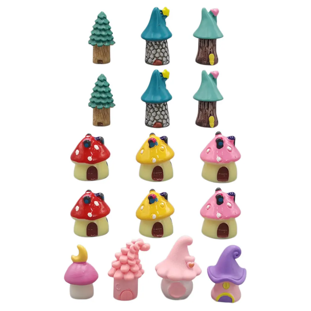 16 pezzi mini funghi casa statua fata kit figurine in vetro miniature in miniatura in resina
