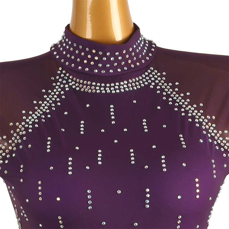 Figure Skating Dress purple Women girl Ice Skating Dress Gymnastics Costume custom crystal rhinestone B098