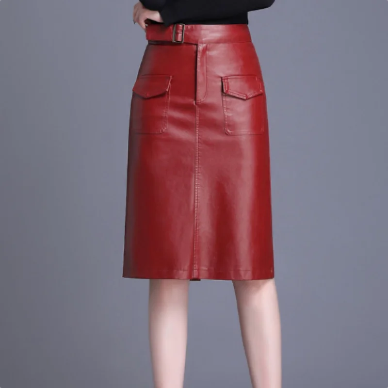 ZXRYXGS 2025 Nowa Moda Jesień-Zima Spódnice Premium ze Skóry PU Wyszczuplające Spódnice Damskie o Średniej Długości