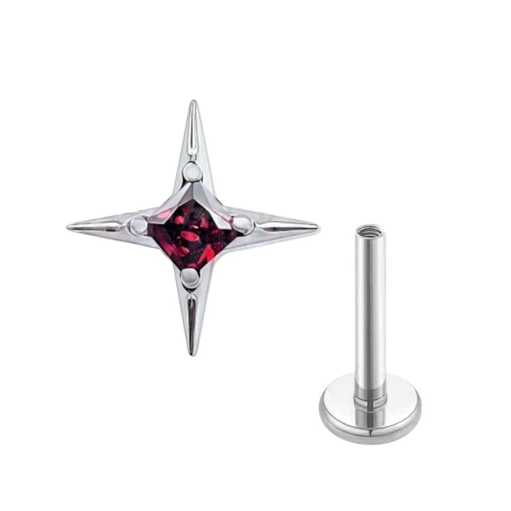G23 Titanium CZ Square Star Labret Stud Earring