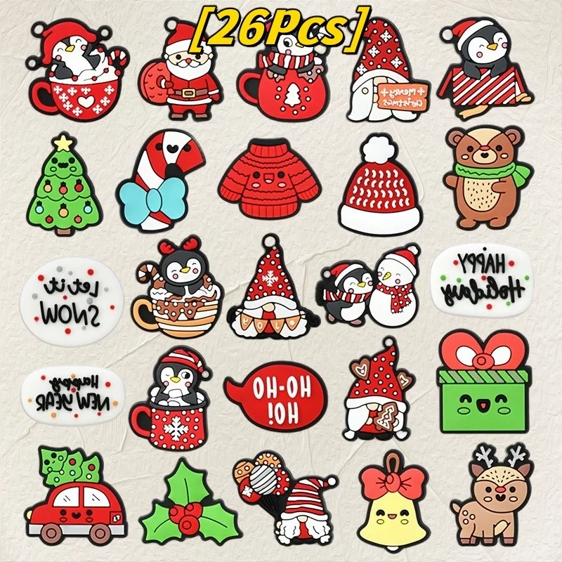 

26Pcs Christmas collection shoe accessories with santa and reindeer clogs accessories DIY shoes wristbands holiday party gifts
