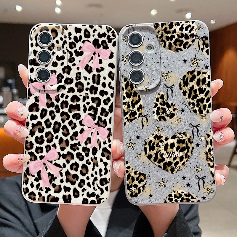 Silicone Phone Case For Samsung Galaxy S26 S25 S24 Ultra s23 S25 FE A57 A17 A56 A55 A37 A36 A15 A16 A54 5G Leopard Printed Cover
