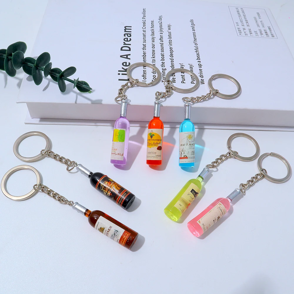 Simulation Resin Beer Wine Bottle Keychain for Women Men Fashion Car Trinket Keyring Bag Pendant Key Holder Accessions Gift ﻿