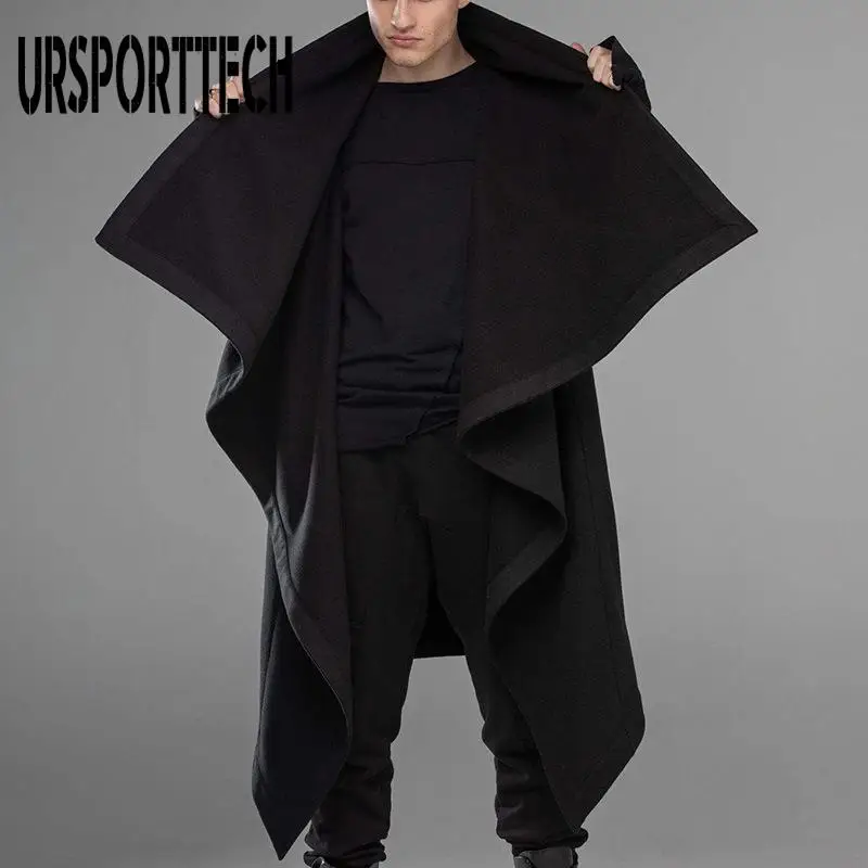 

Irregular Cloak Windbreaker Men Coat Streetwear Turtleneck Fashion Men Cape Outerwear Punk Style Jackets Man S-5Xl