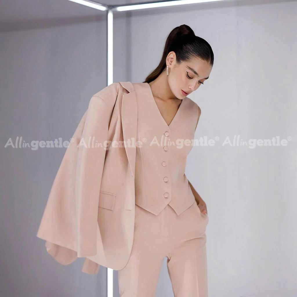 Women Pants Suits 3 Piece Suit Slim Fit Business Office Notched Single-Breasted Jacket Pantsuit Sets