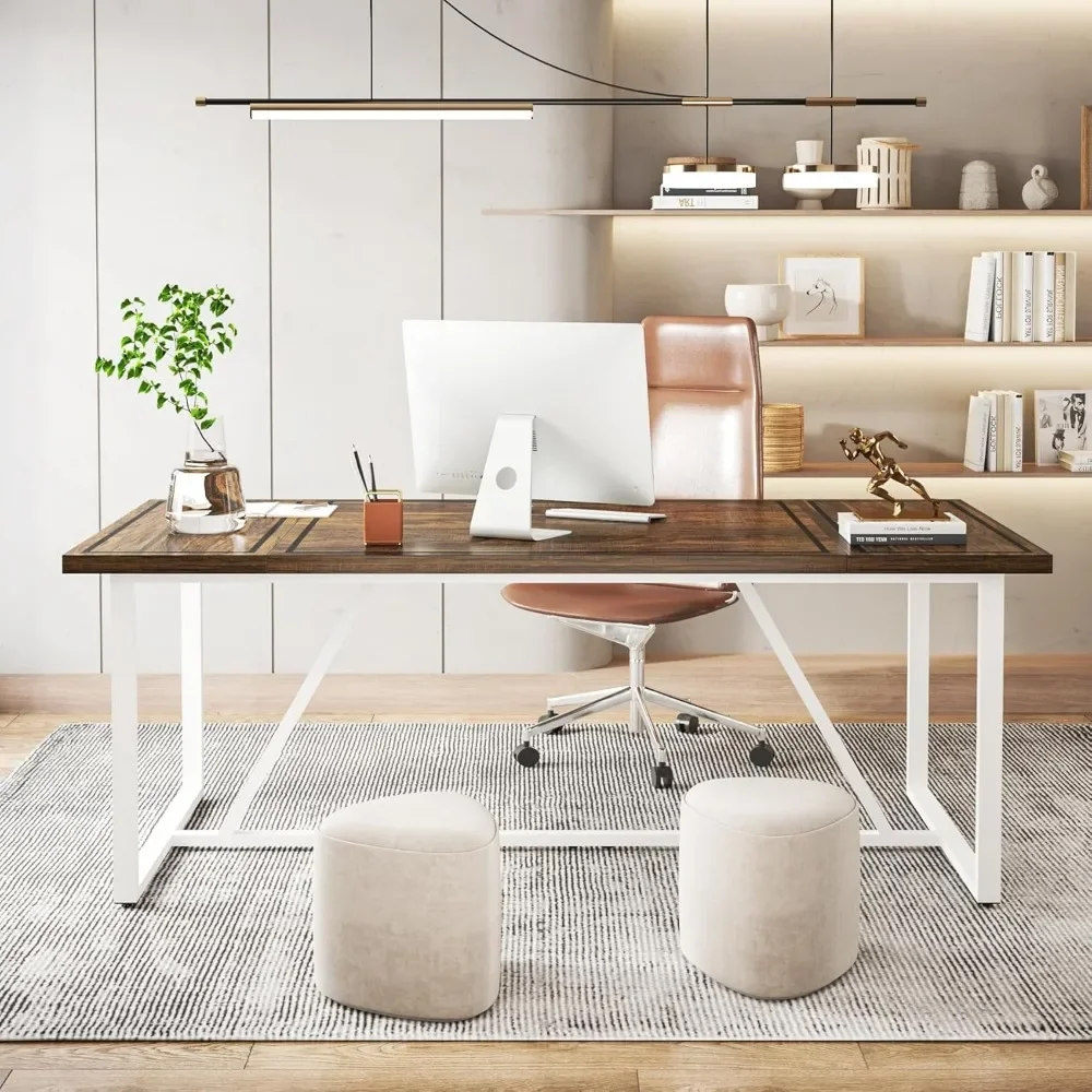 Mesa de jantar de 70,9 polegadas para 6 a 8, mesa de cozinha moderna, mesa de jantar retangular com base de metal branco