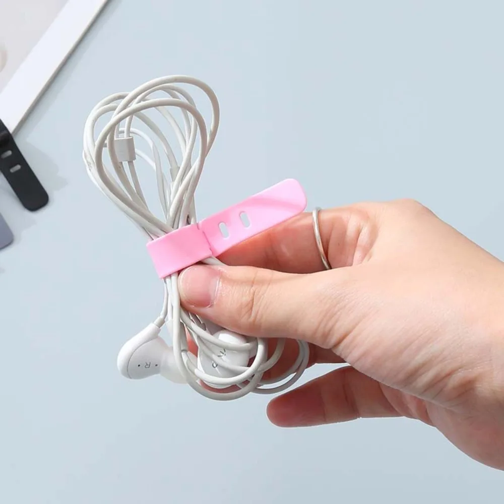 Portable TPR Data Cable Storage Device 6 Colors 4 Holes Rubber Thread Trimmer Soft Rubber Strap