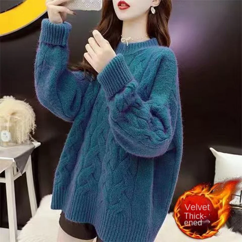 

Wholesale Retro Thick Hemp Flowers Sweater Women's Pullover Super Hot Loose Western Style Outerwear Top Korean Inner Wear