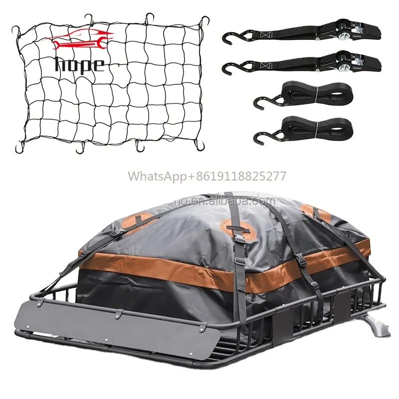 Rooftop Cargo Carrier Basket with Waterproof Bag Tie Down Strap, Net, Rack Extension Car Top Luggage Holder Heavy Duty Roof Rack