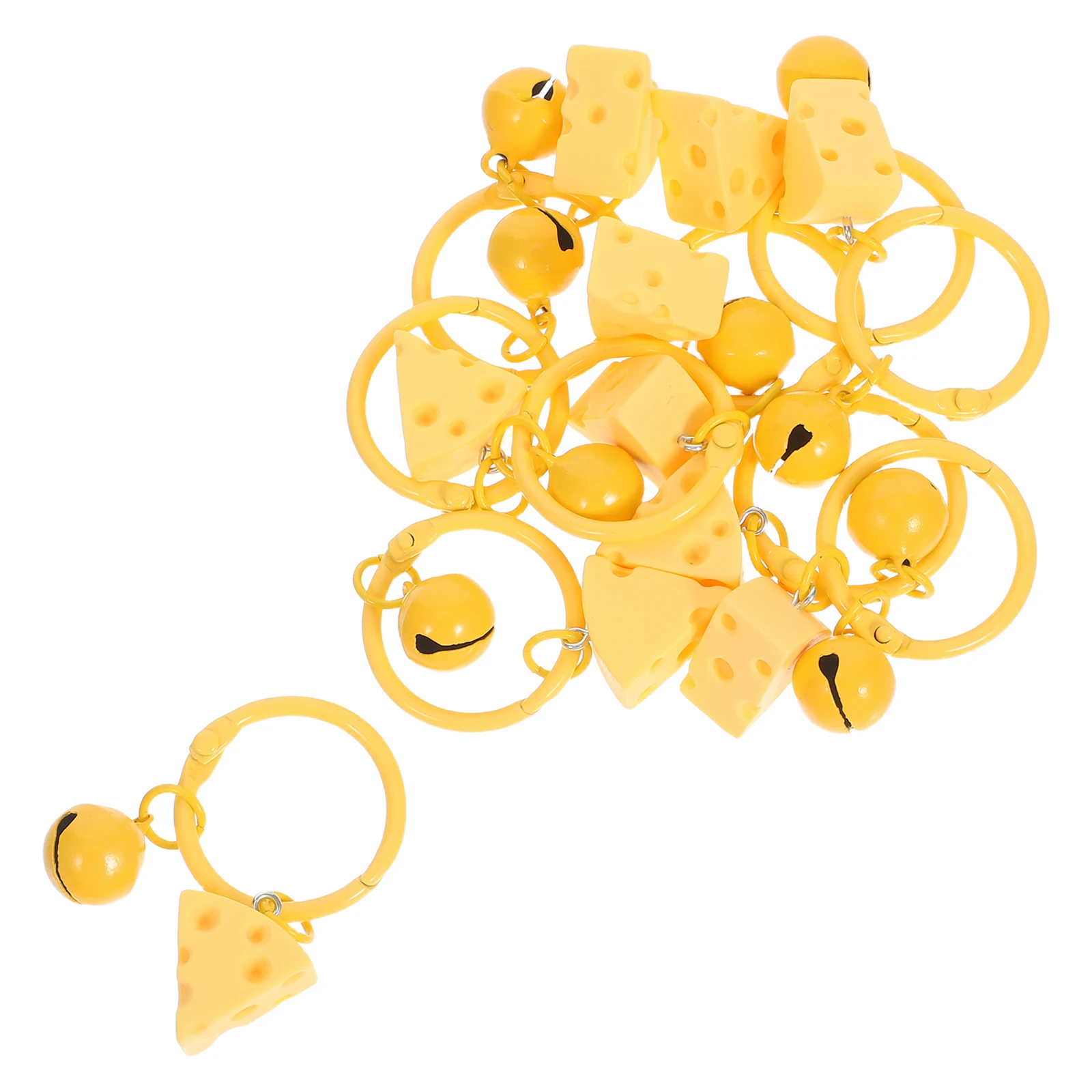 

10pcs Cheese Keychain Bell Resin Metal Durable Vibrant Party Favor Bag Charm Decoration Kids Women Accessories Mini Fake Food