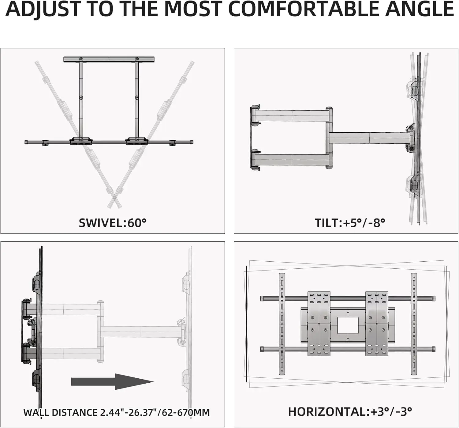 Heavy Duty LED TV Wall Mount, Articulando ajustável, suporte de movimento completo, tela grande, 98, 100, 75, 86, 90, 110, 120 Polegada