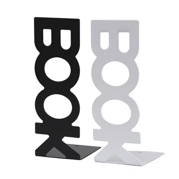 Ceative Hollow-out BOOK Letters Bookend Set of 2 Metal Book Stand Magazine Book Holder for Home Office