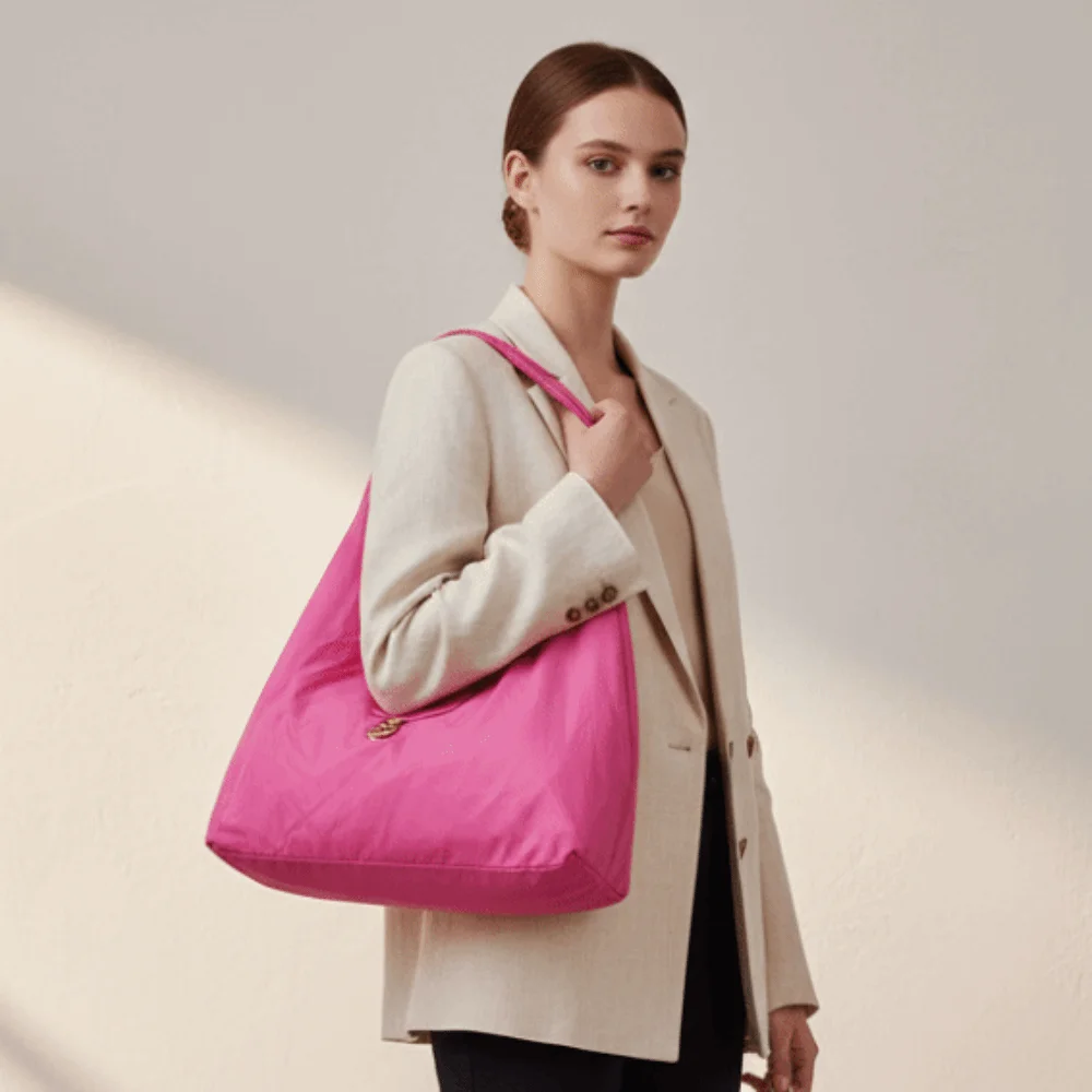 Solid Color Key Chain Tote Bag Mini Space-Saving Foldable Shopping Bag Faux-Leather Case Quick-Folding 2-in-1 Bag Charm Pouch