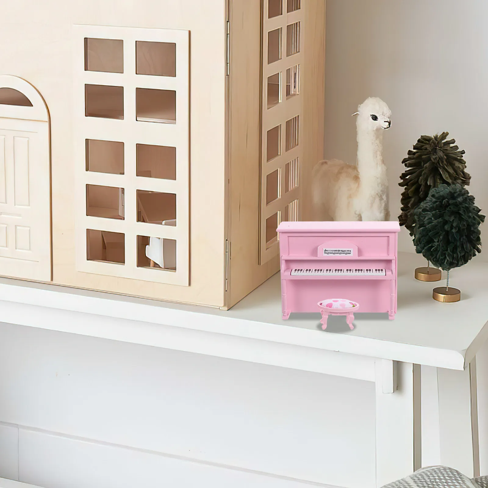 

1Set Elegant 1:12 Scale Miniature Upright Piano with Matching Bench for Dollhouse Decoration Living Room Study Kids Music