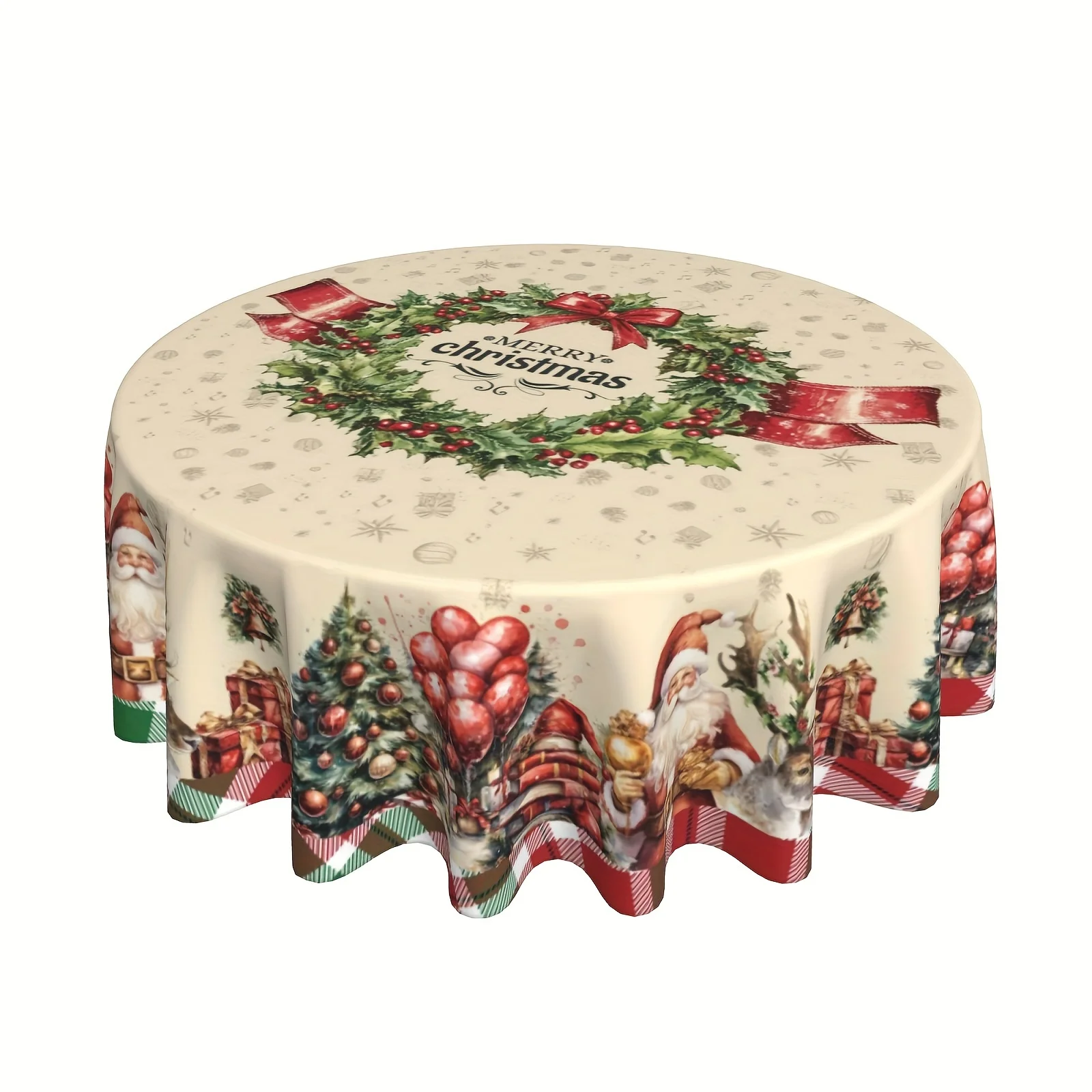 1 piece, polyester tablecloth, Christmas celebration party tablecloth, vintage Santa Claus and reindeer Christmas themezyc