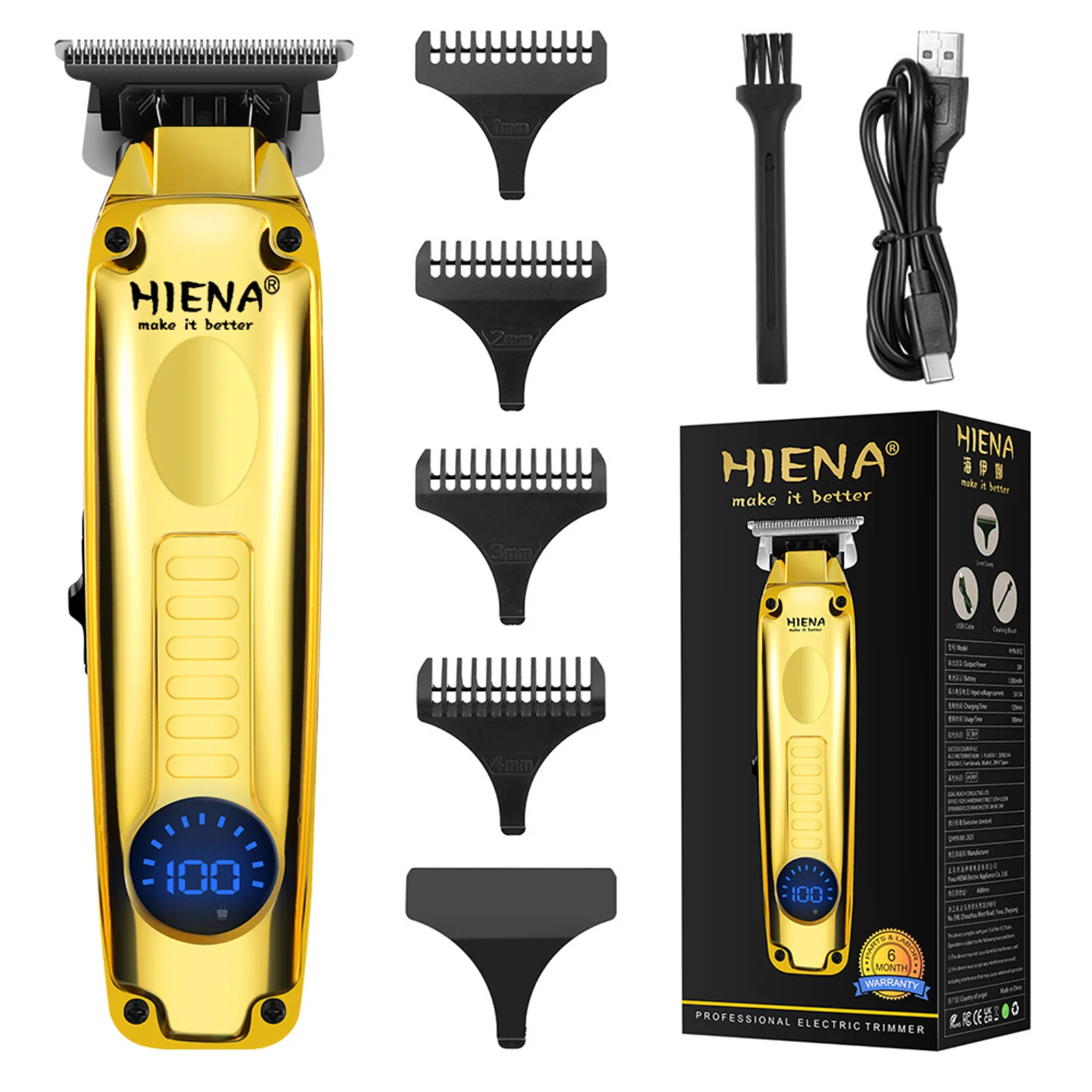 HIENA Professional Hair Clippers Intelligent LED Display Hair Trimmer Waterproof Barber Shop Grooming Hair Cutting Machine