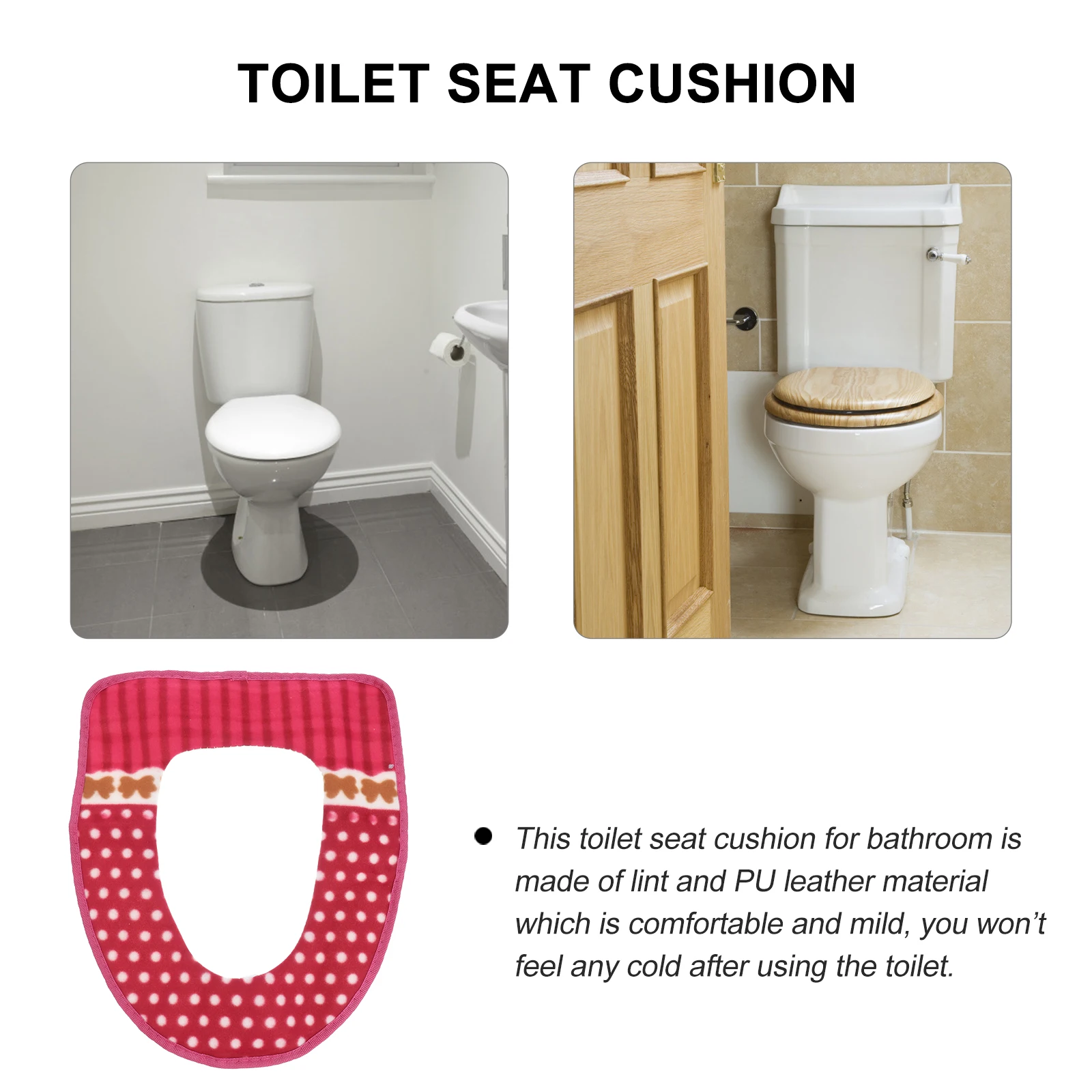 

Warm Toilet Seat Cover Red Washable PU Cushion for Home and Travel Use Easy Install with Hook and Loop Tape