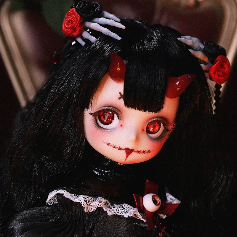 Tiny BJD Doll 1/6 Art Toys for Girl Halloween Skeleton Hairpin Horn Fantasy Fullset Figure UT Body