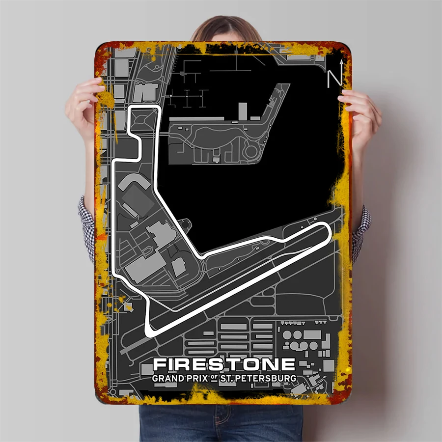 Firestone Grand Prix of St. Petersburg Circuit Map Metal Wall Art Decor for Racing Fans Home Garage Decoration