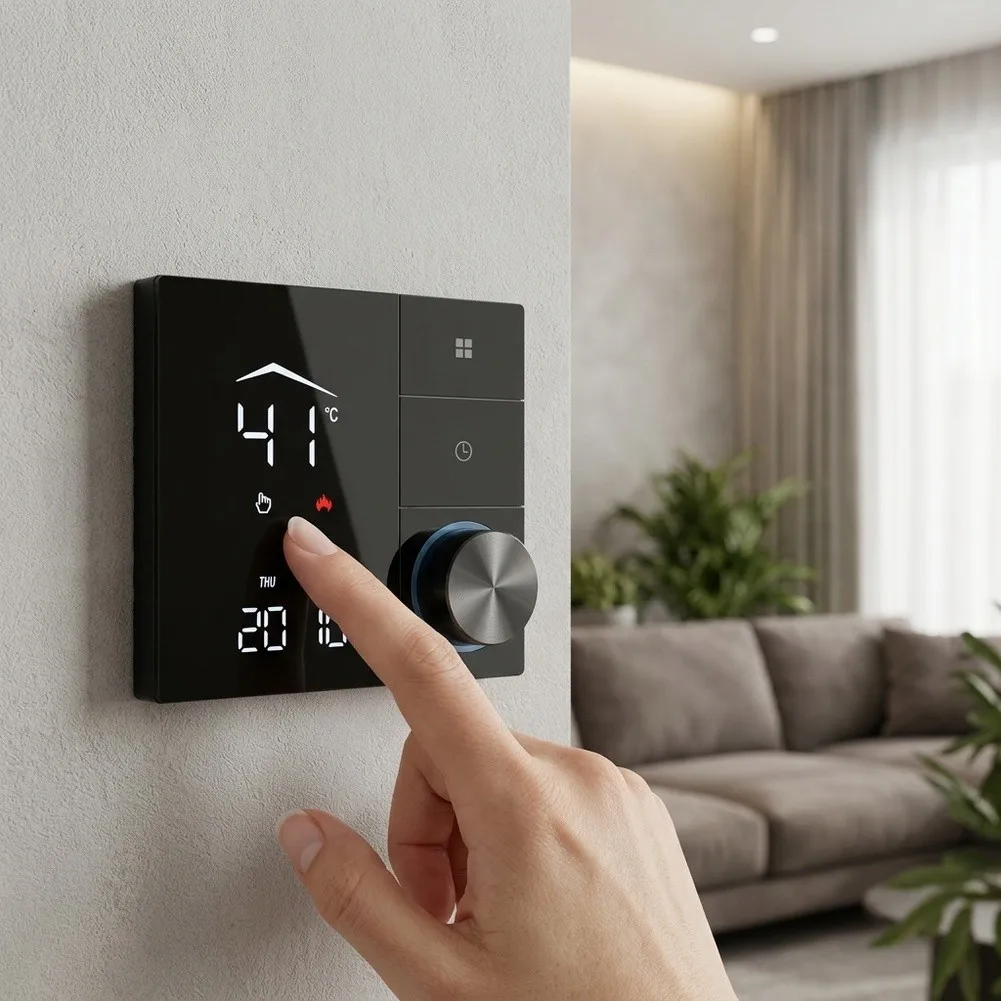7-Day Programmable WiFi Thermostat for Indoor Climate Control with Remote Scheduled Profiles and HVAC Integration