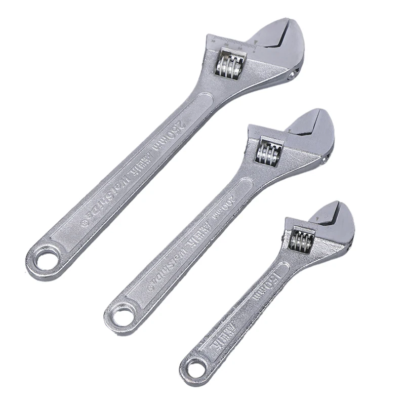 6/8/10 Inches Large Openin Long Handle Universal Spanner Carbon Steel Mechanical Workshop Hand Repair Tools Adjustable Wrench