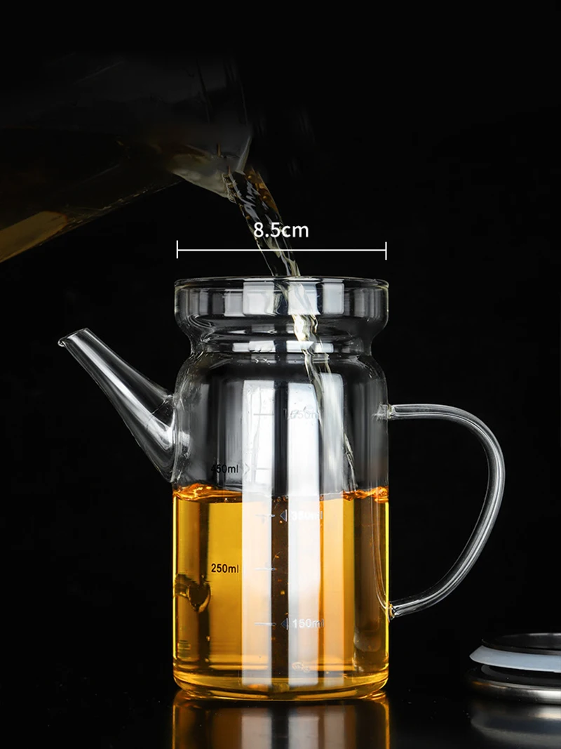 550/750ml Glass Oil Pot Leak Proof Stainless Steel Oil Bottle Kitchen Household Soy Sauce Vinegar Oil Tank Seasoning Bottle