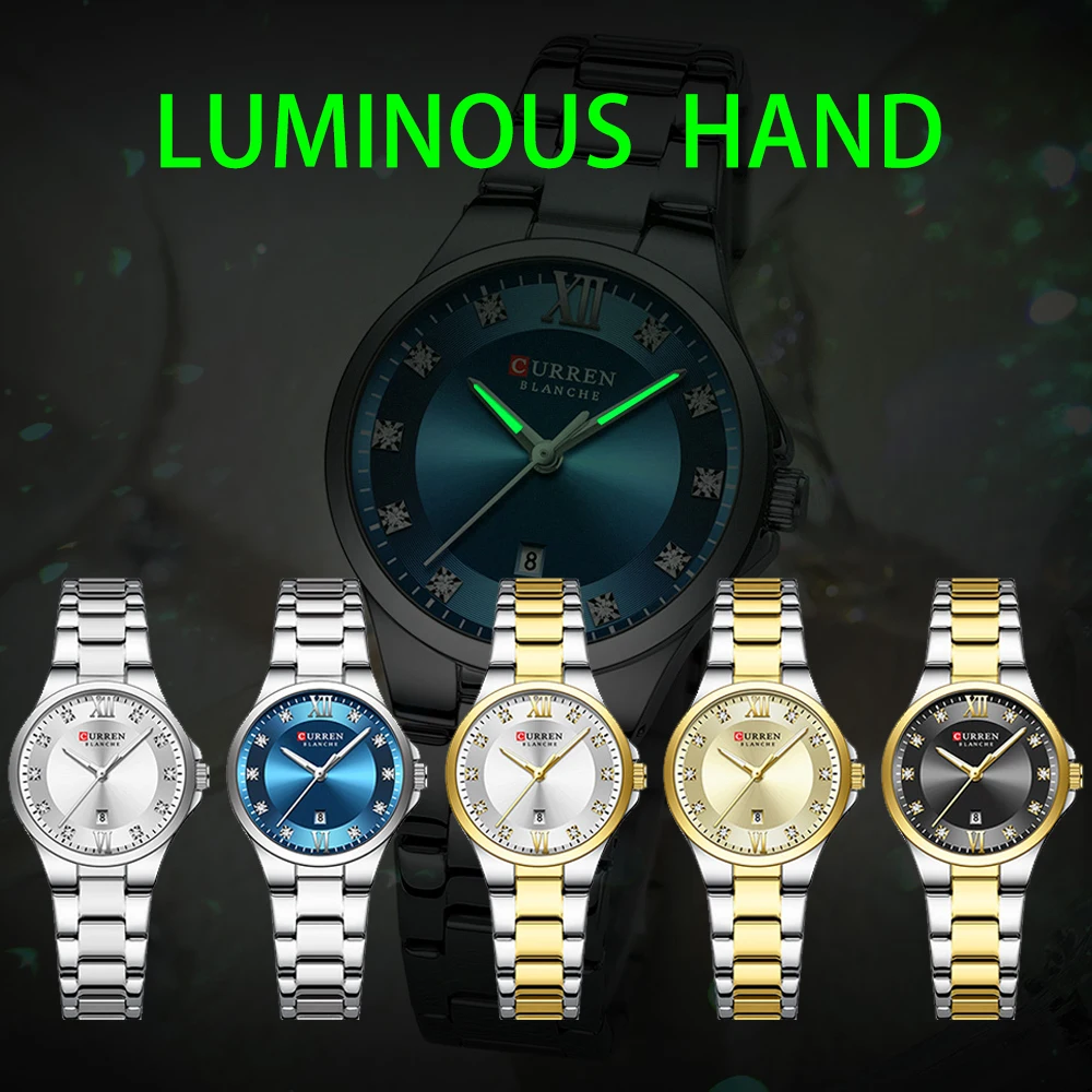 CURREN Brand 9107 Quartz Watch for Women Fashion Luxury Round Stainless Steel Waterproof Luminous Ladies Wristwatch
