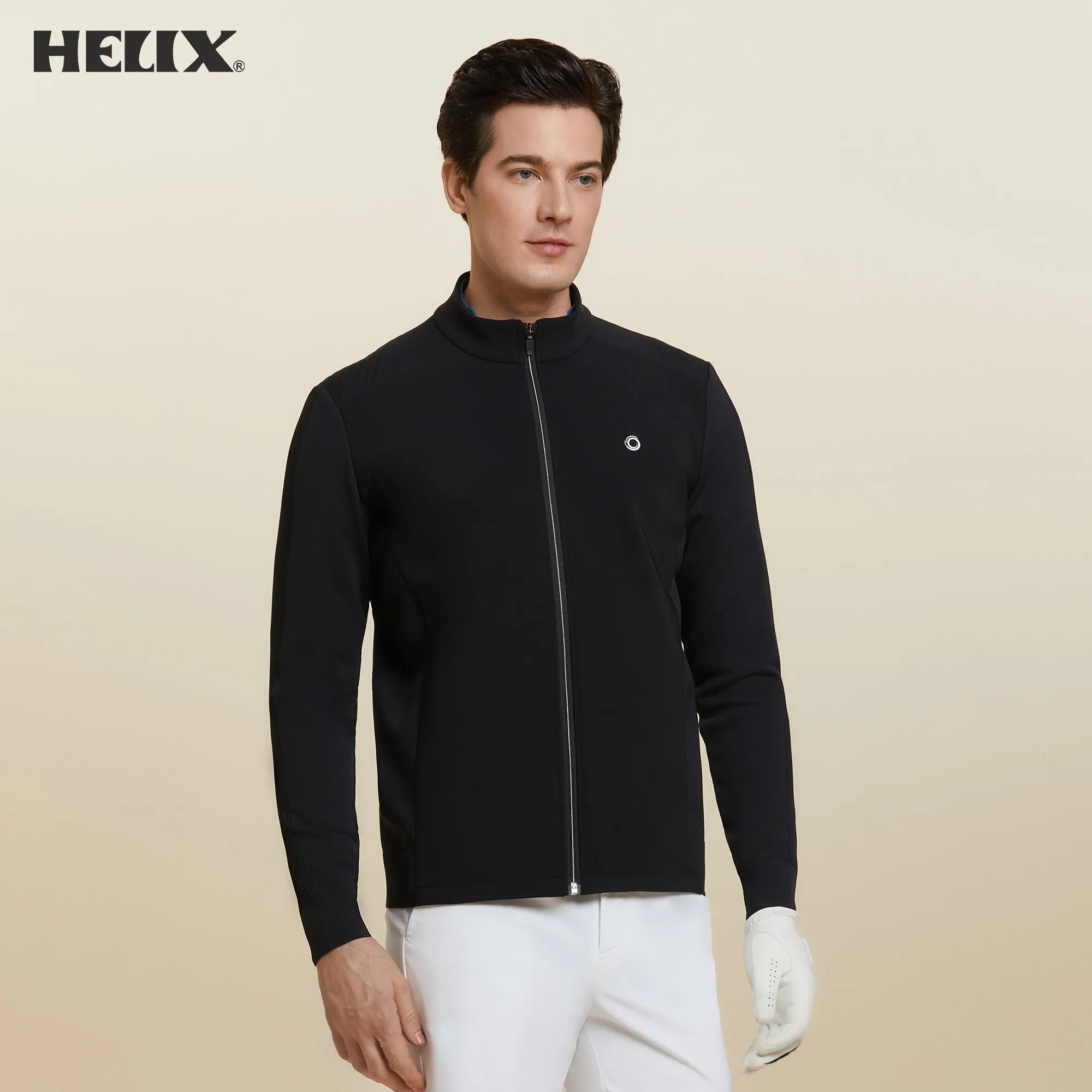 HELIX Golf Clothing Men's Jacket Contrasting Color Slim Fit Stand Collar Knitted Winter Warm Jacket