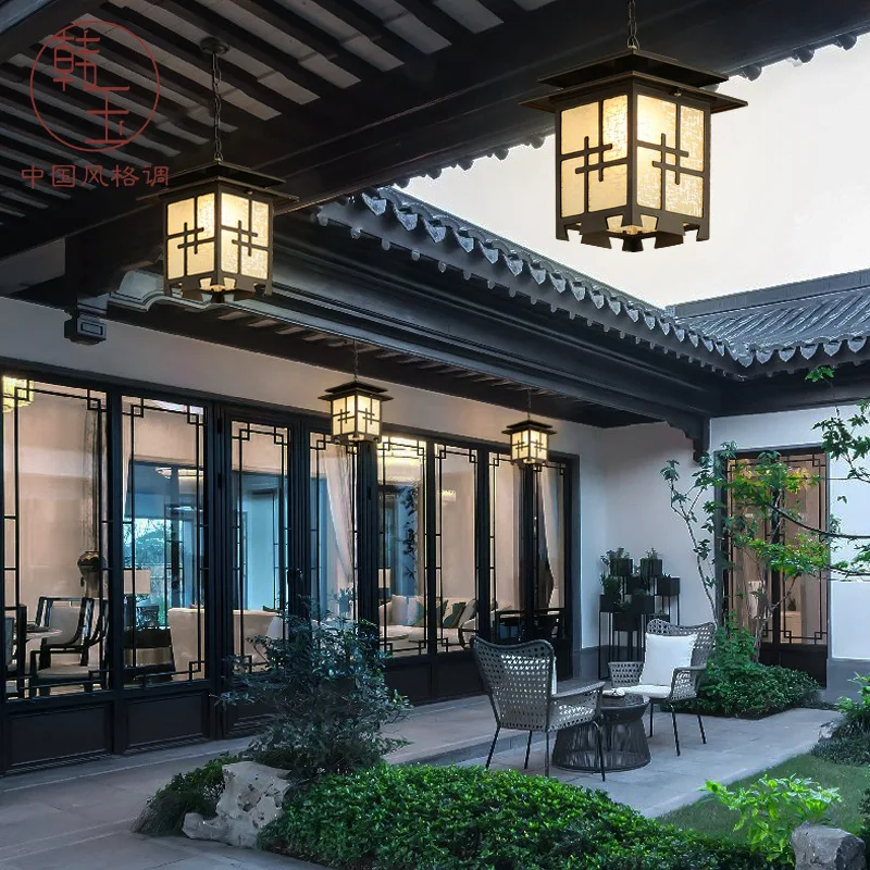 New Chinese Style Waterproof Outdoor Pendant Light for Courtyard Villa Entrance Hallway Corridor Guesthouse Restaurant Small