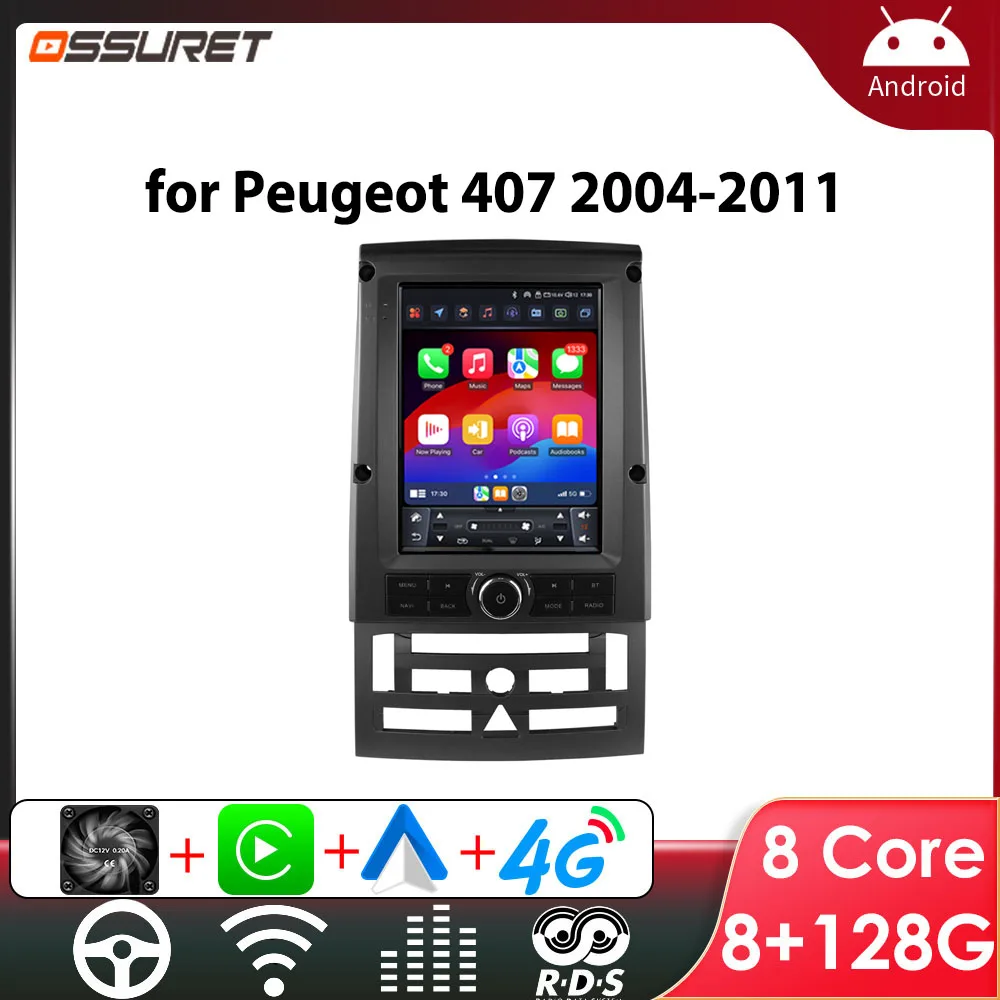 Autoradio Schermo intelligente da 9,7 pollici per Peugeot 407 2004 - 2011 Wireless Carplay 2din Lettore video multimediale GPS Stereo DSP