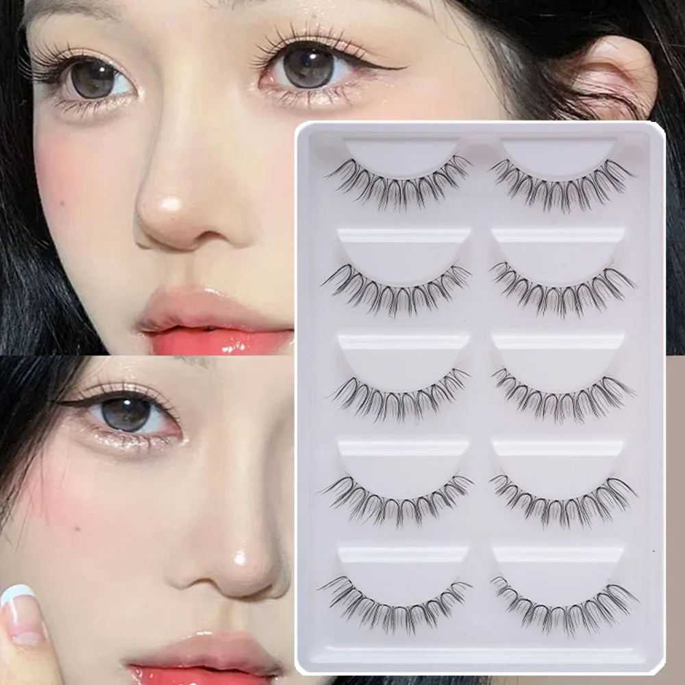 5 Pairs V-shaped False Eyelashes Natural Manga Eyelash Reusable Korean Artificial Eyelashes Daily Magnify Eyes Lashes Supplies