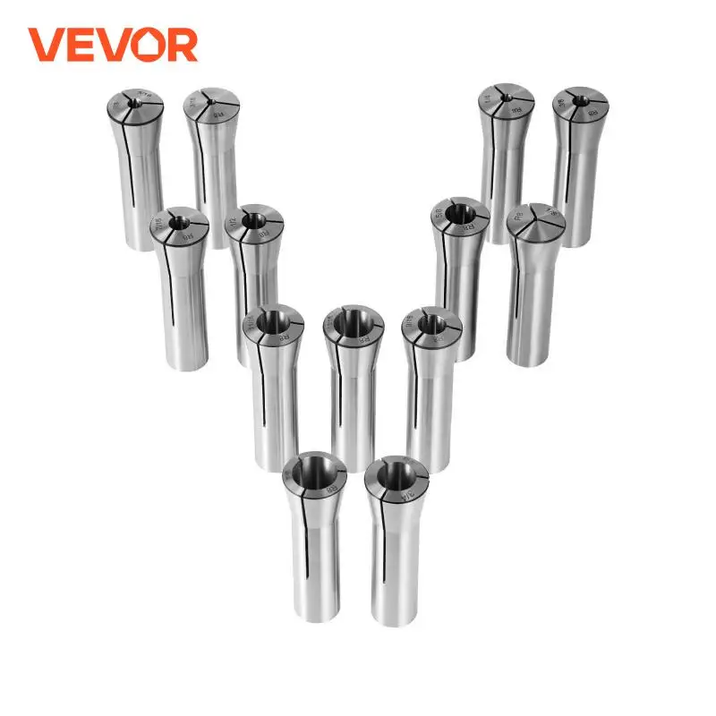 VEVOR Set di Mandrini a Pinze di Precisione 13 Pezzi R8 3,2-22,2mm 45# in Acciaio Legato TIR 30μm, Scatole di Stoccaggio Etichettate, per