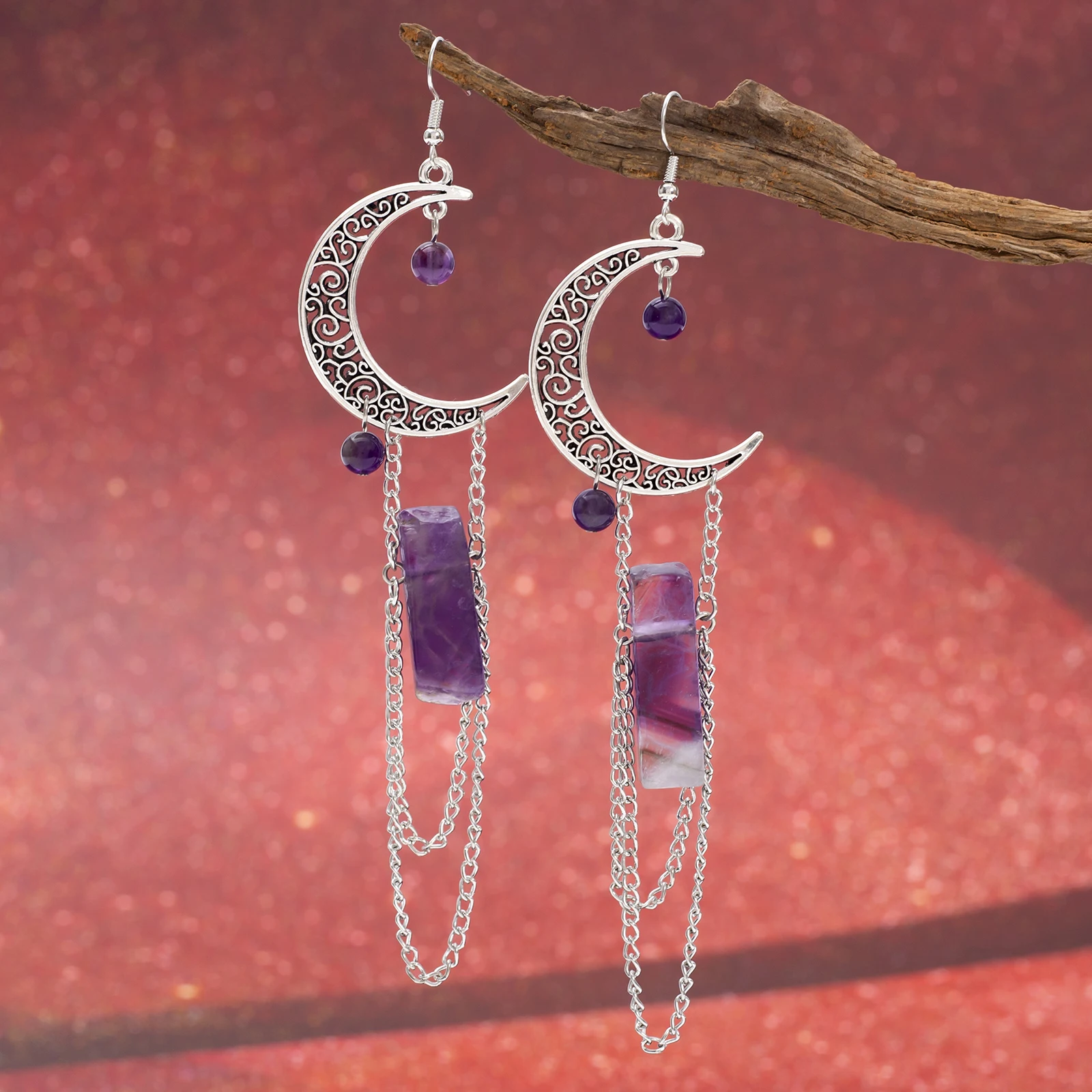 New Witchy Crescent Moon Crystals Stone Earring Wicca Healing Crystal Magic Protection Celestial Jewelry Women Gift