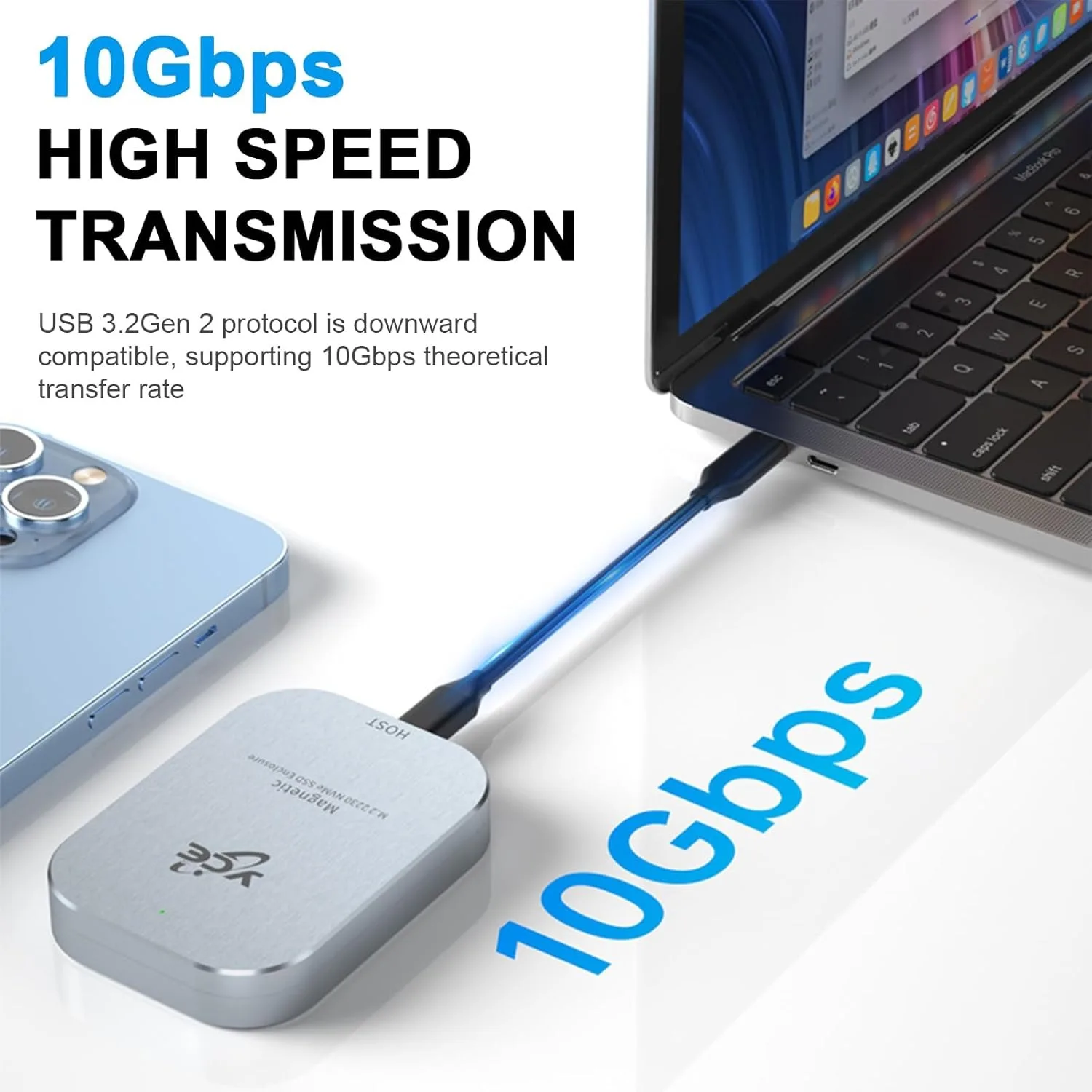 حافظة محرك الأقراص الصلبة المغناطيسي USB3.2 بسرعة 10 جيجابت في الثانية USB C NVMe M.2 2230 SSD متوافقة مع IOS Phone15/16/17Pro 4K/60 هرتز ProRes #3