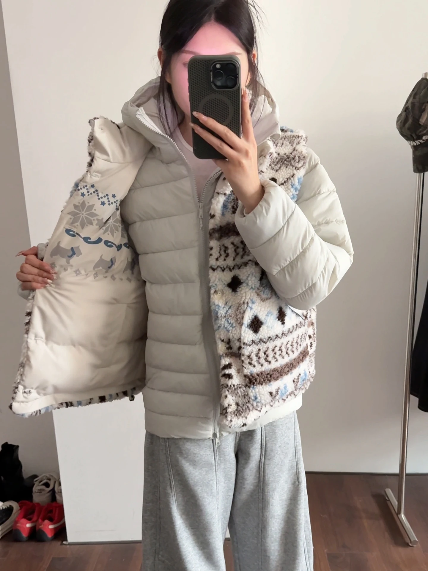 

Retro Fair Isle Double-Sided Wear Knitted Vest Men Women Thiened Winter Lamb Velvet Jaet Lazy Warm Vest Youth Stand Fit