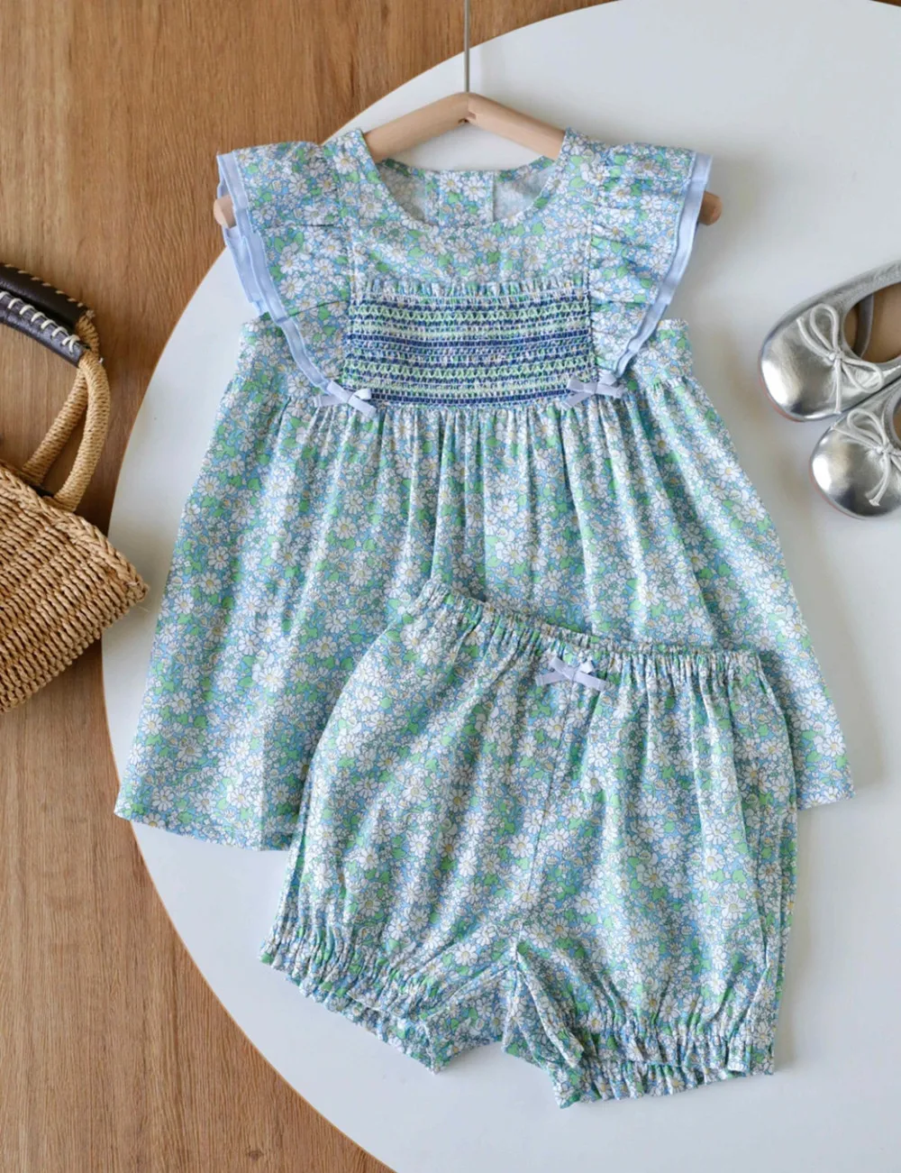 Summer baby girl clothes kids 2pcs set fashion girls clothes French pastoral style Small floral pattern Pure cotton set